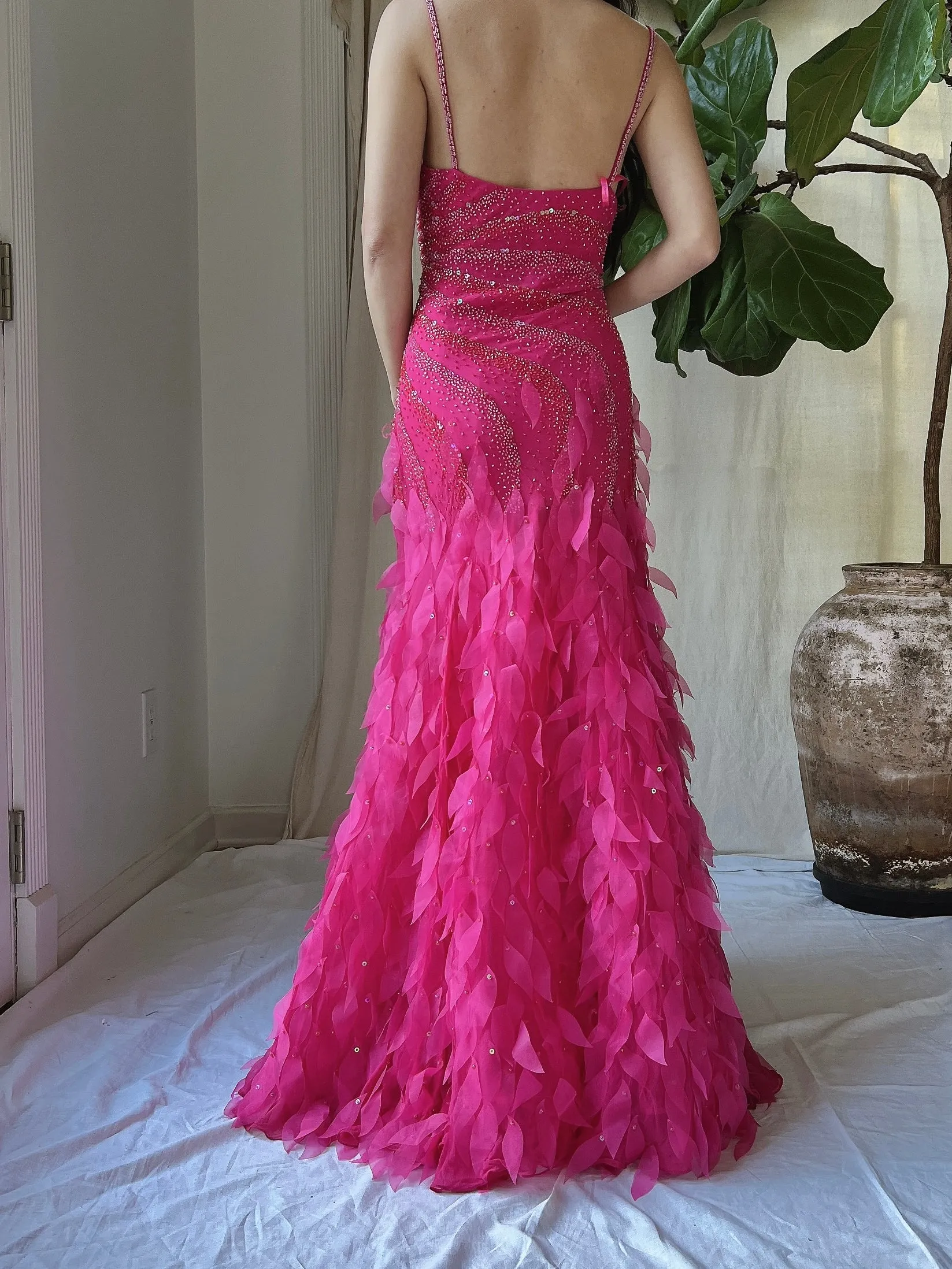 Y2K Silk Beaded Petal Dress - S